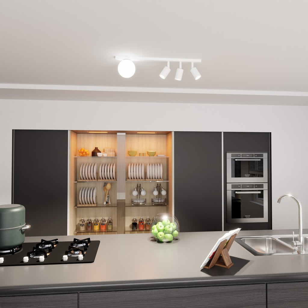Plafondlamp gepoedercoat staal en glas Baster modern wit 70 cm, 4 lichtpunten voor woonkamer, hal en keuken