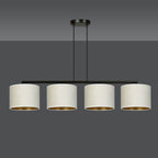 Hanglamp gepoedercoat staal Hilde 4 kappen, wit met goudkleurige binnenzijde, zwart frame, 97 x 100 cm, eetkamer