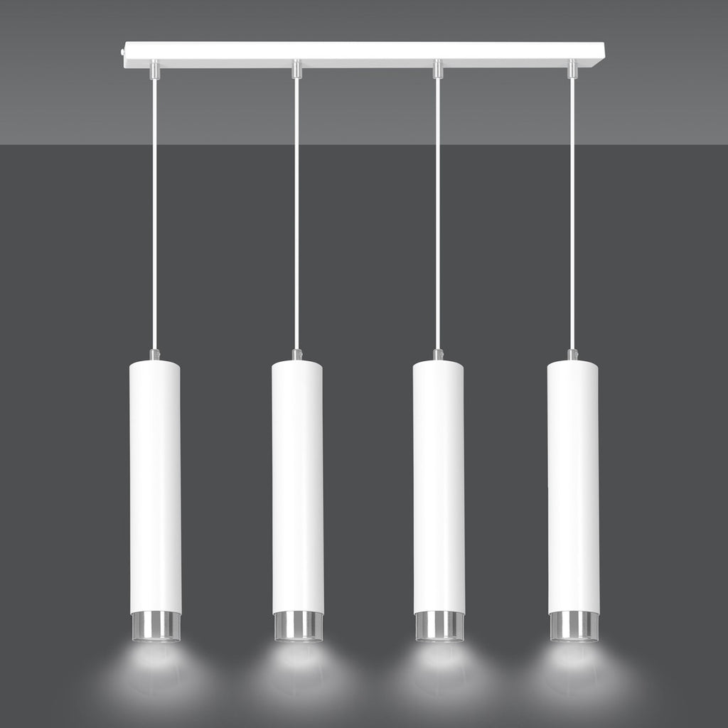 Hanglamp gepoedercoat staal modern Kibo wit met chroom, 4 lichtpunten, 60 cm breed