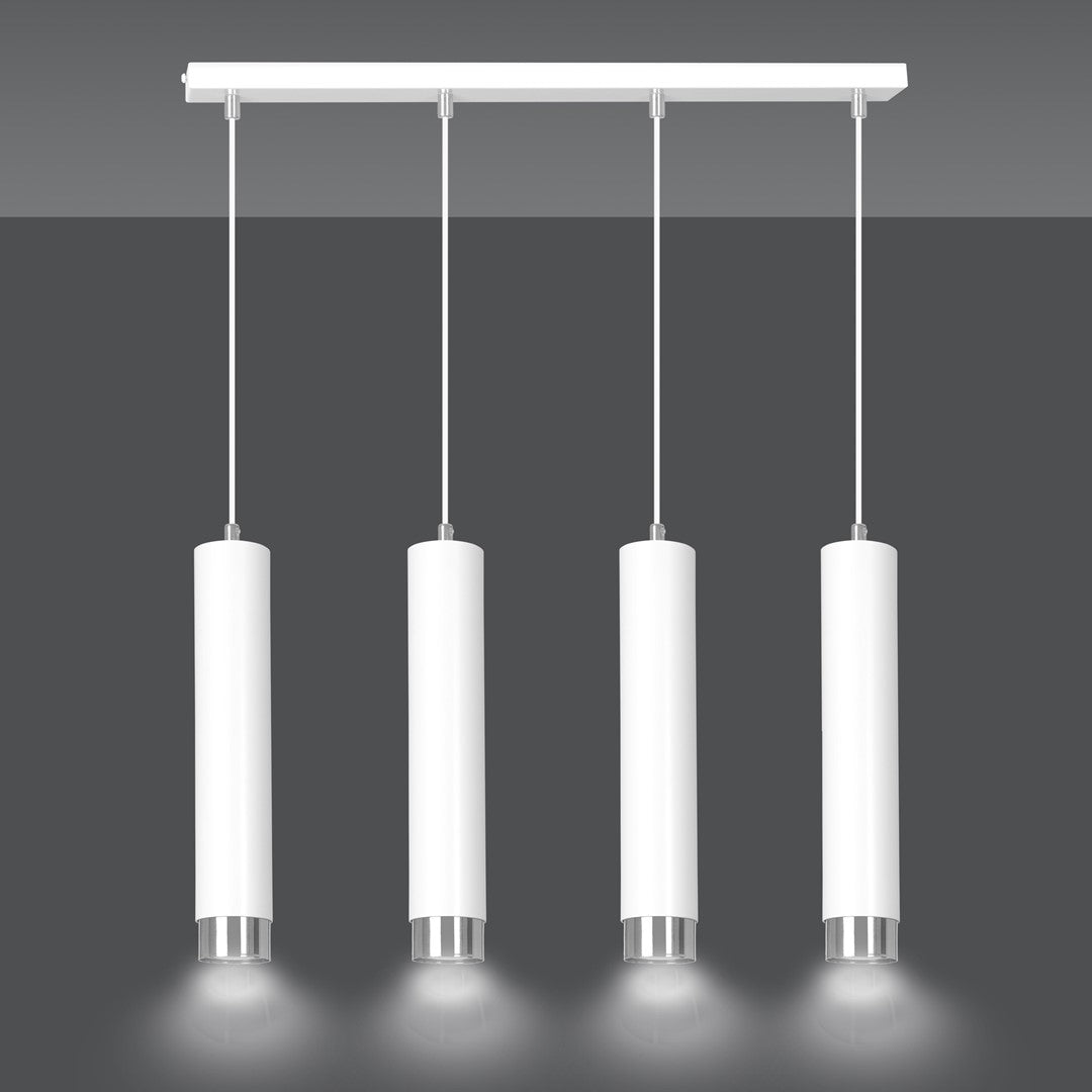 Hanglamp gepoedercoat staal modern Kibo wit met chroom, 4 lichtpunten, 60 cm breed