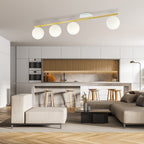 Plafondlamp Monza 4 lichts gepoedercoat staal en glas, wit met goud, modern – 100 cm breed