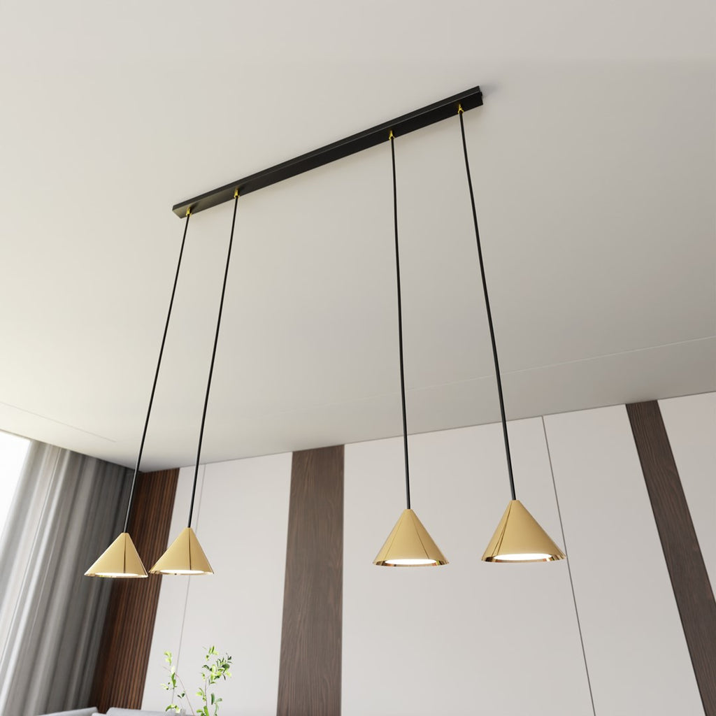Hanglamp gepoedercoat staal minimalistisch Elit zwart en goud, 4 lichts, 90 x 100 cm, voor woonkamer en eetkamer