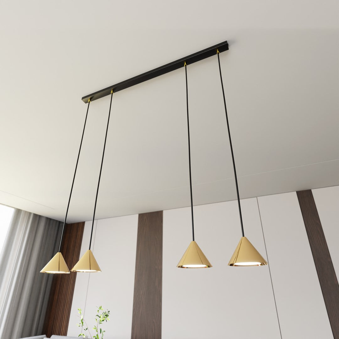 Hanglamp gepoedercoat staal minimalistisch Elit zwart en goud, 4 lichts, 90 x 100 cm, voor woonkamer en eetkamer