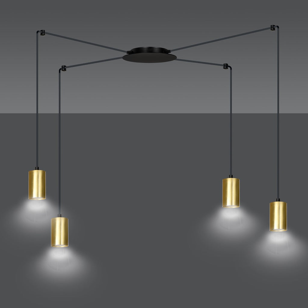 Hanglamp spider gepoedercoat staal modern zwart en goud, 4 lichts met GU10-fittingen