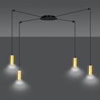 Hanglamp spider gepoedercoat staal modern zwart en goud, 4 lichts met GU10-fittingen