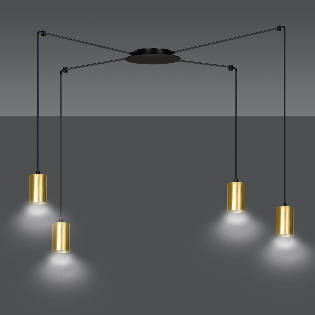 Hanglamp spider gepoedercoat staal modern zwart en goud, 4 lichts met GU10-fittingen