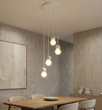 Hanglamp gepoedercoat staal en hout, Scandinavisch Loop, wit, 4 fittingen G9, kap Ø 10 cm, voor eettafel of keukeneiland