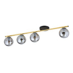 Plafondlamp gepoedercoat staal en glas Monza, zwart en goud met grafiet kappen, 4 lichts, 100 cm breed