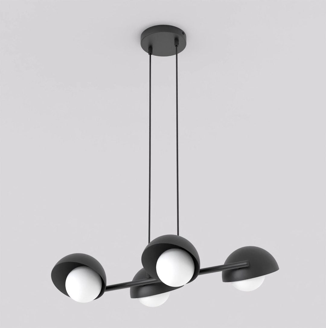 Hanglamp gepoedercoat staal Scandinavisch Boom 4 zwart, 4 lichtpunten G9, 60 x 32 cm, boven eettafel