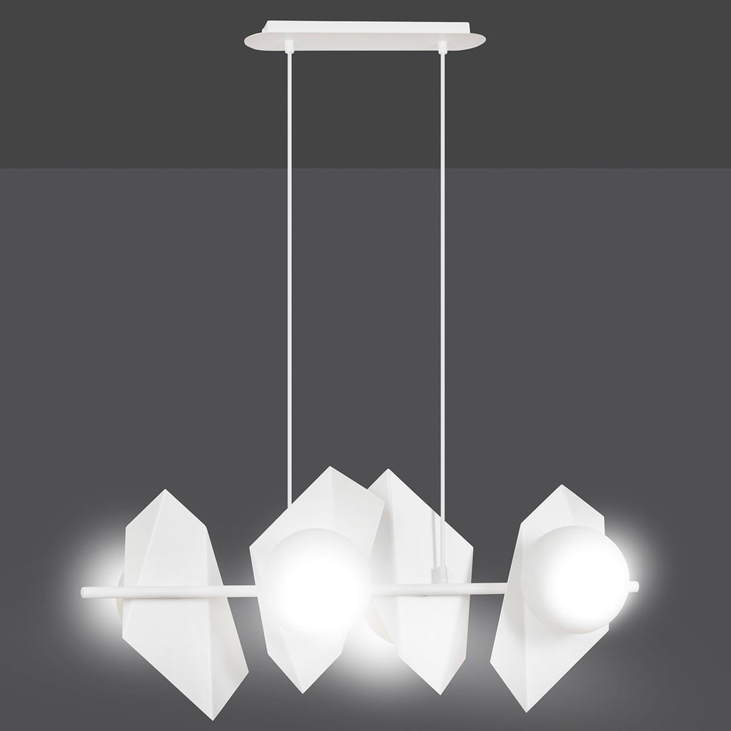 Hanglamp Drifton gepoedercoat staal en glas, wit, 4 fittingen E14, verstelbare hoogte, 90 x 100 cm
