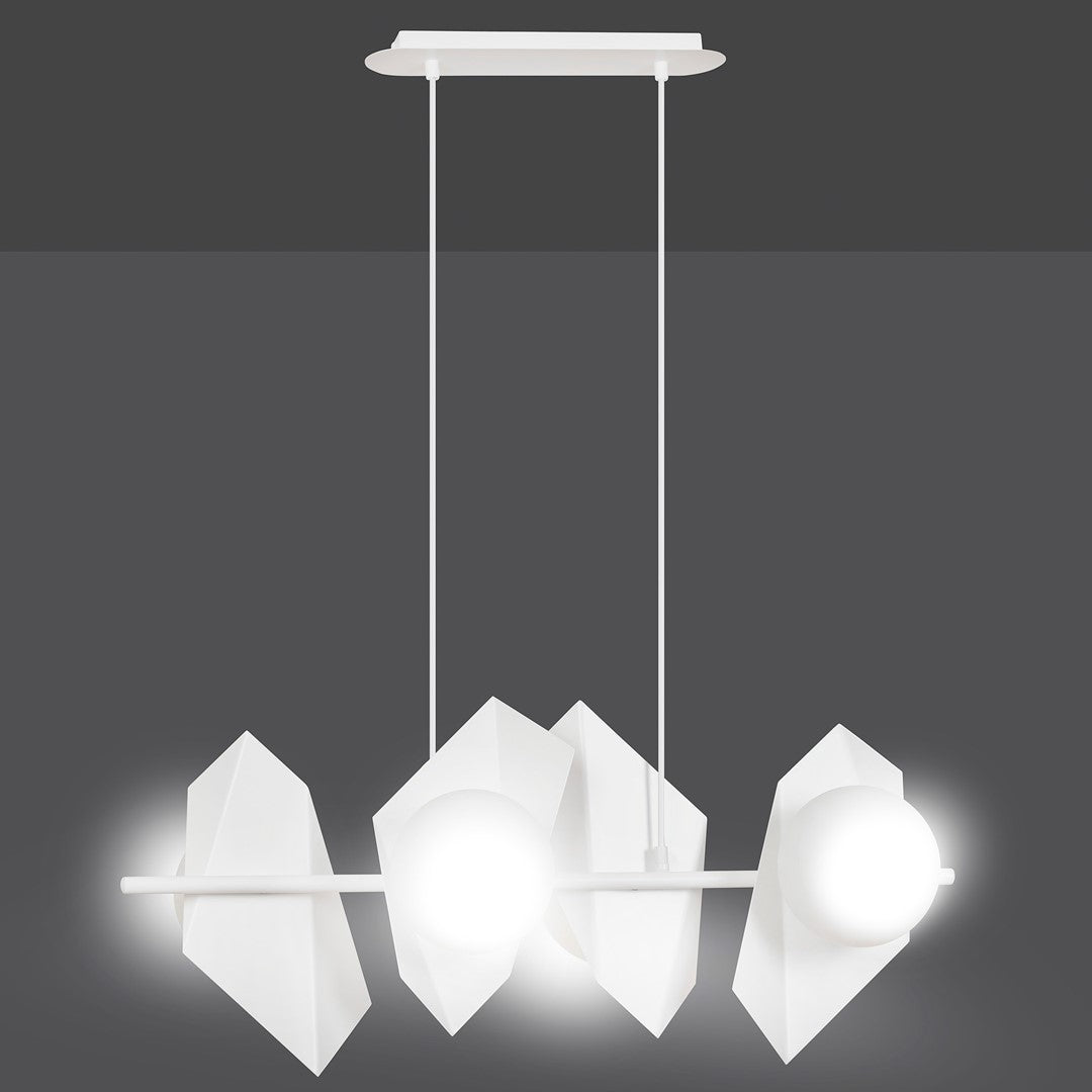 Hanglamp Drifton gepoedercoat staal en glas, wit, 4 fittingen E14, verstelbare hoogte, 90 x 100 cm