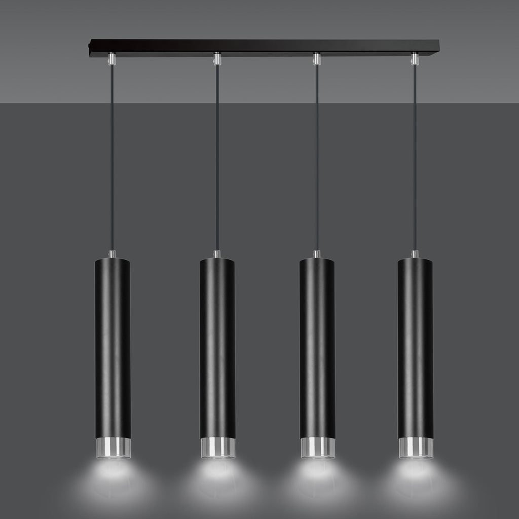 Hanglamp 4-lichts gepoedercoat staal Kibo, zwart met chroom, 60 cm breed, hoogte verstelbaar, eettafel en keuken