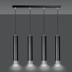 Hanglamp 4-lichts gepoedercoat staal Kibo, zwart met chroom, 60 cm breed, hoogte verstelbaar, eettafel en keuken