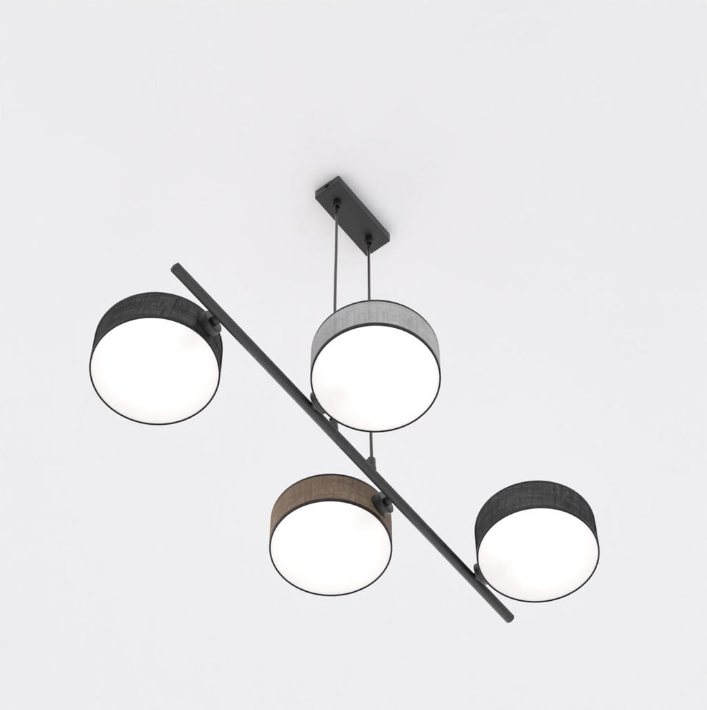 Hanglamp gepoedercoat staal Japandi zwart, 4 geweven kappen Ø 20 cm, 4 x E14 – eettafel en keukeneiland