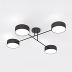 Plafondlamp staal Japandi Maga zwart met 4 geweven kappen, 96 x 96 cm, woonkamer, eetkamer en slaapkamer