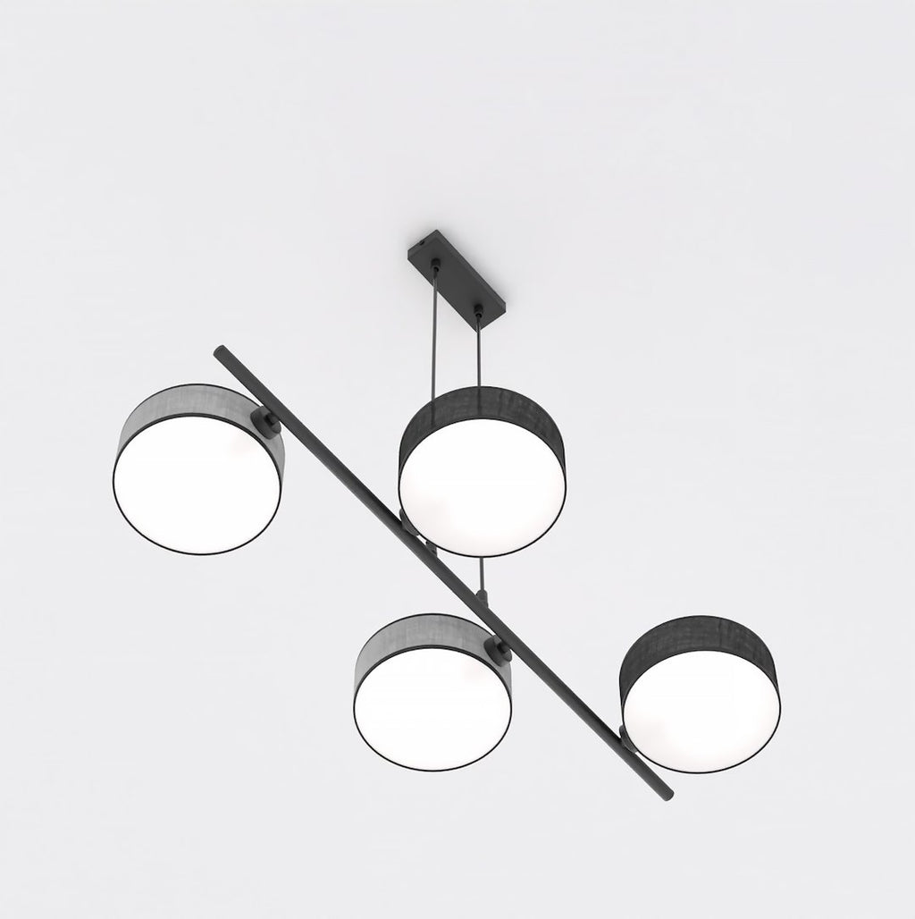 Hanglamp gepoedercoat staal Japandi zwart en grijs, 4 lichtpunten, hoogte verstelbaar – 80 x 46 cm, eettafel