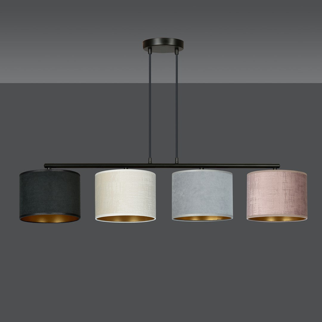 Hanglamp gepoedercoat staal met stoffen kappen Hilde, zwart, grijs, roze, 4 lichts, 97 x 100 cm