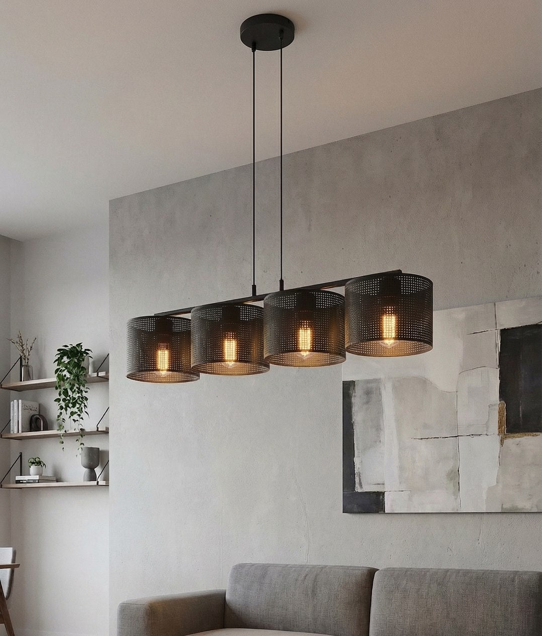 Hanglamp gepoedercoat staal modern Lux zwart 96 x 20 cm, 4 fittingen, voor eettafel of keuken