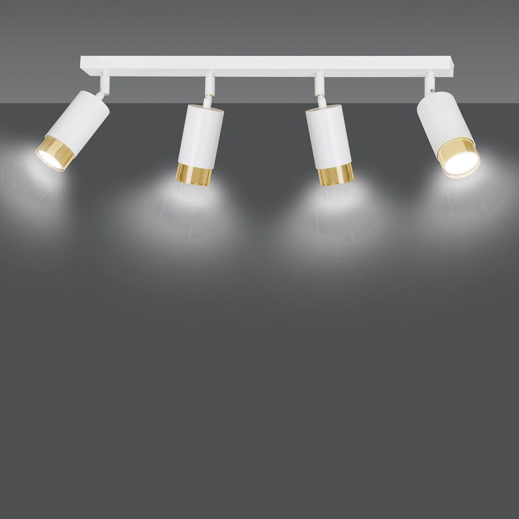 Plafondlamp spots gepoedercoat staal Hiro, wit en goud, 4 lichtpunten, 60 cm breed