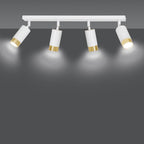 Plafondlamp spots gepoedercoat staal Hiro, wit en goud, 4 lichtpunten, 60 cm breed