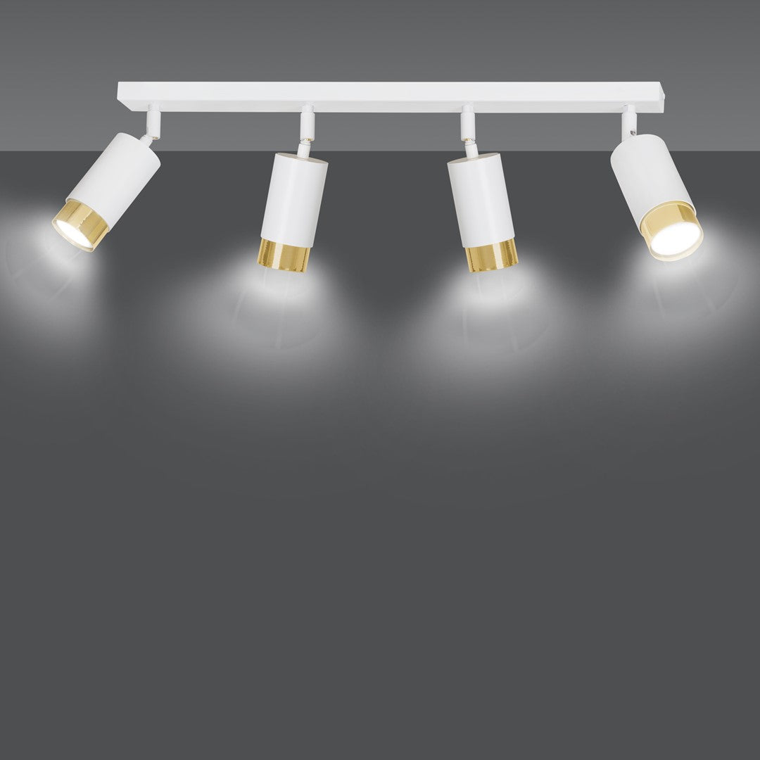 Plafondlamp spots gepoedercoat staal Hiro, wit en goud, 4 lichtpunten, 60 cm breed