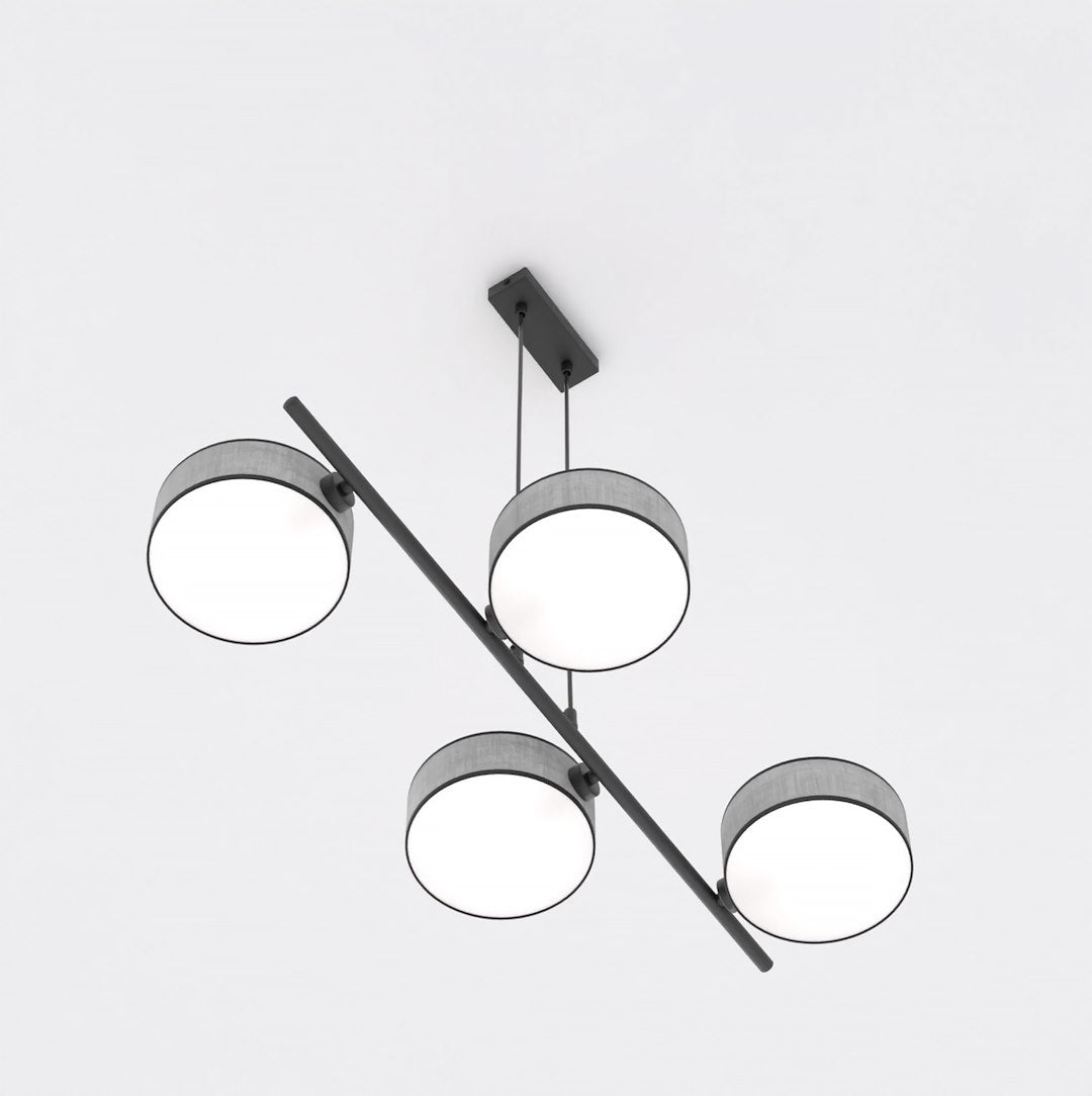 Hanglamp gepoedercoat staal Drumz 4 Japandi grijs, 4 kappen Ø 20 cm, boven eettafel of keukeneiland