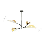 Plafondlamp Lotus gepoedercoat staal met stoffen kappen, zwart, wit en goud, 4 lichts, 102 x 51 cm, woonkamer