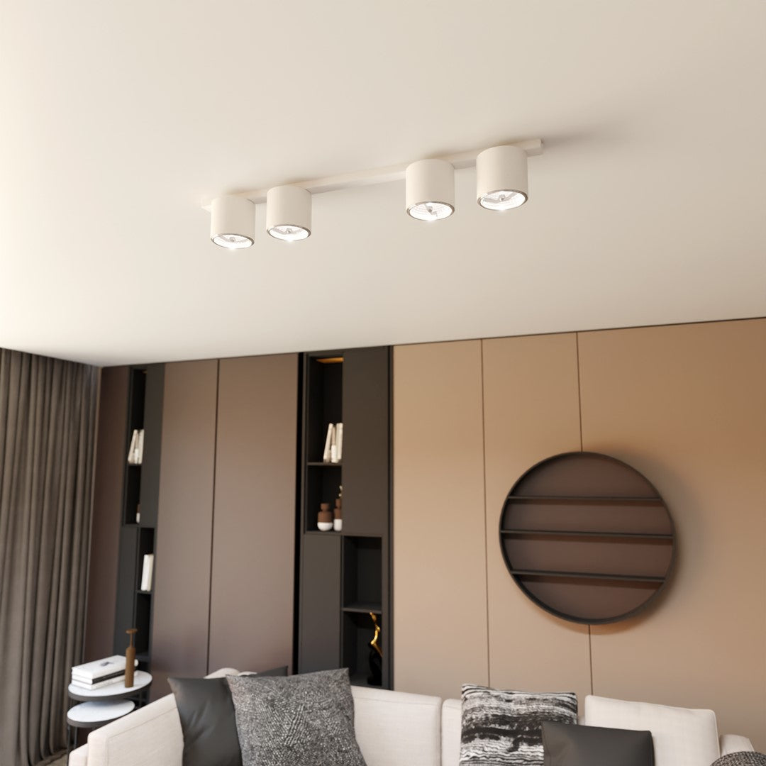 Plafondlamp gepoedercoat staal minimalistisch wit 90 cm breed, met 4 lichtpunten voor woonkamer, hal of kantoor