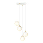 Hanglamp gepoedercoat staal en glas, retro, wit met goud, 4 lichts, 40 x 100 cm, voor keuken en eetkamer