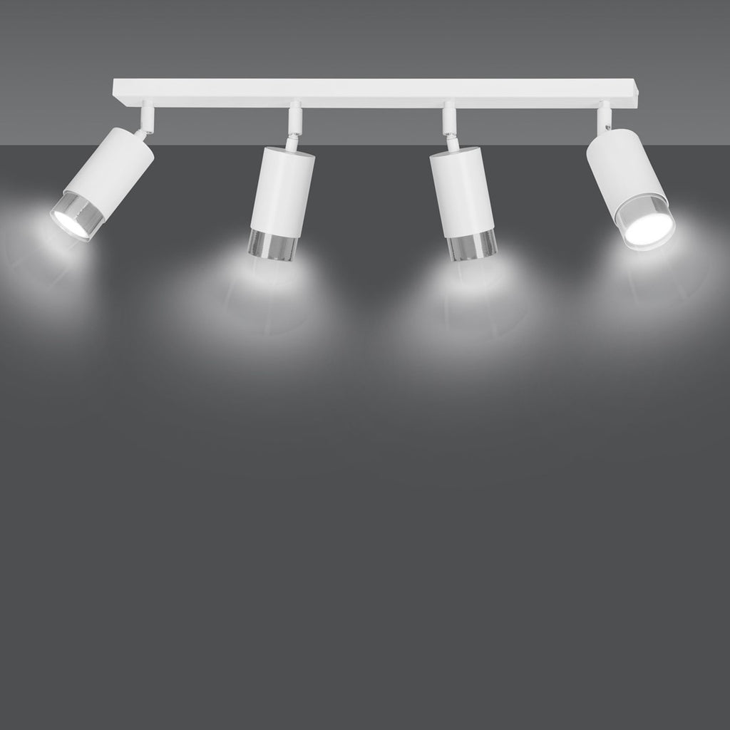 Plafondlamp staal Hiro, modern, wit met zilver, 60 cm, 4 verstelbare spots, voor keuken, hal of slaapkamer