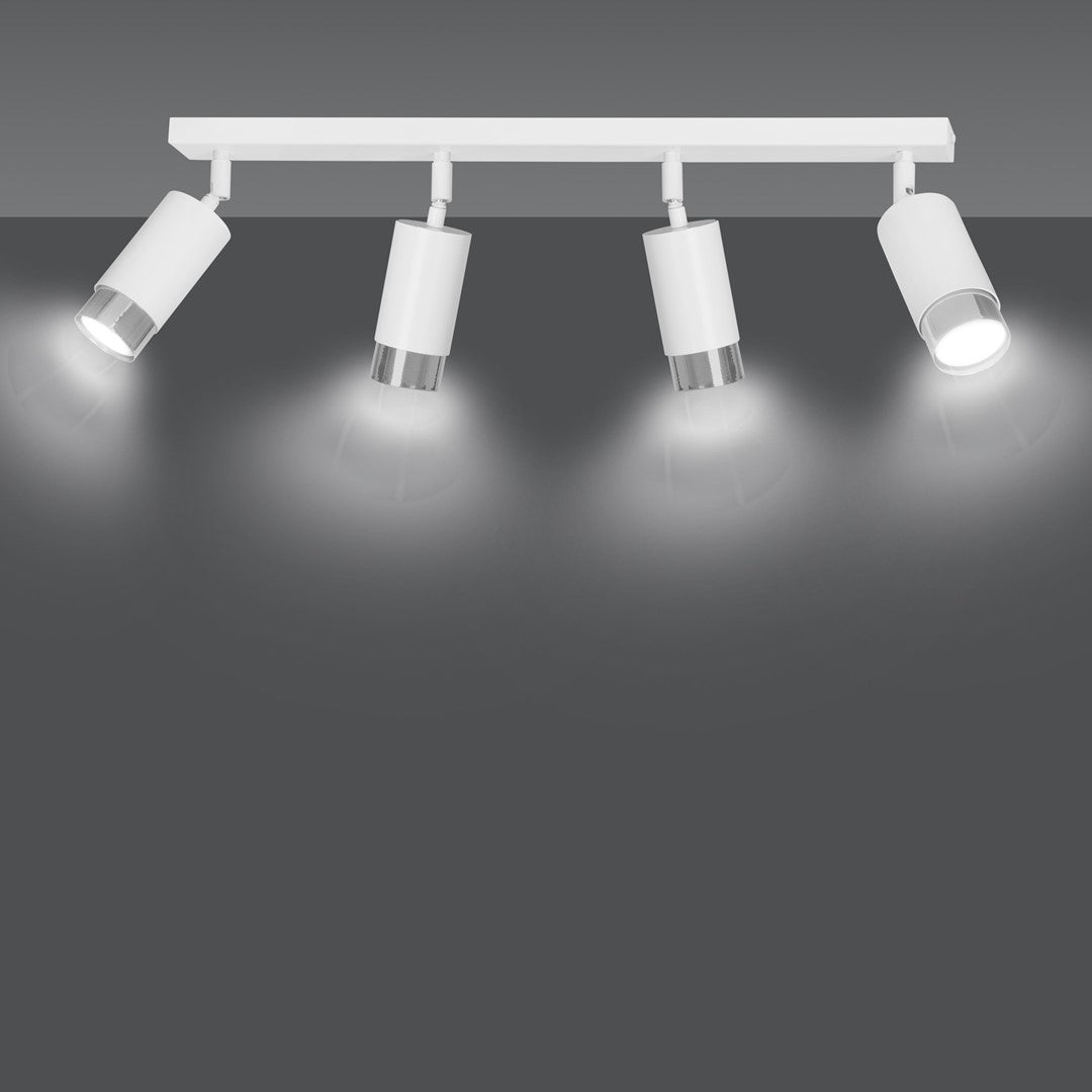 Plafondlamp staal Hiro, modern, wit met zilver, 60 cm, 4 verstelbare spots, voor keuken, hal of slaapkamer