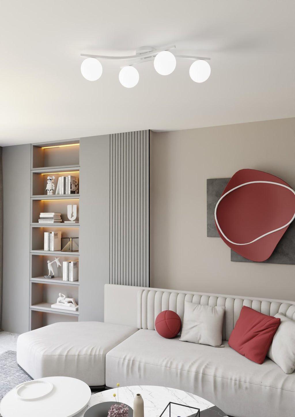 Plafondlamp gepoedercoat staal Opus, modern, wit opaalglas, 4 lichtpunten E14 – 60 x 60 cm