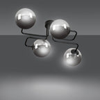 Plafondlamp gepoedercoat staal en glas Brendi, zwart met grafiet glazen kappen, 4 lichts, 55 x 32 cm
