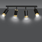 Plafondlamp gepoedercoat staal Hiro zwart en goud, 4 verstelbare spots – 60 cm breed