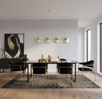 Hanglamp gepoedercoat staal Lux modern wit en goud, 4 fittingen E27, breedte 96 cm, voor eettafel of kookeiland