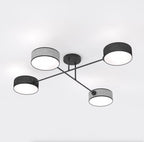 Plafondlamp gepoedercoat staal Japandi zwart en grijs, 4 lichtpunten 96 x 96 cm, voor woonkamer en slaapkamer