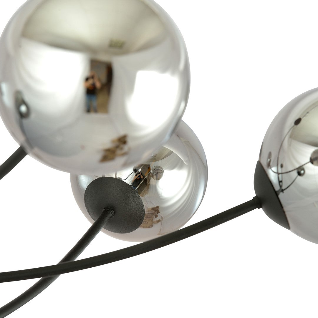 Plafondlamp gepoedercoat staal en glas Hunter, zwart met grafiet glazen kappen, 4 lichts, 89 x 63 cm