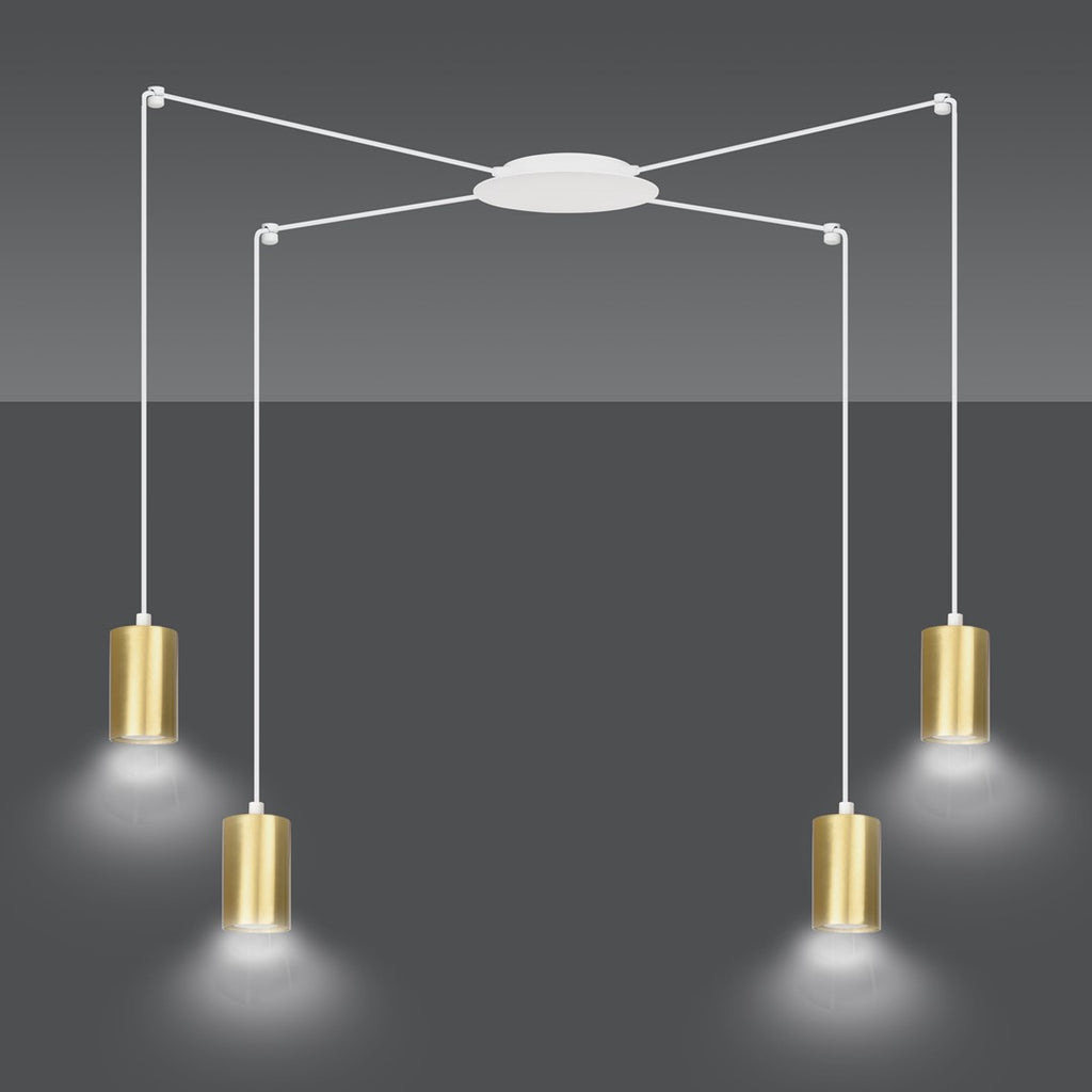 Hanglamp Traker gepoedercoat staal, modern, wit met goud, 4 fittingen, verstelbare hoogte