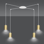 Hanglamp Traker gepoedercoat staal, modern, wit met goud, 4 fittingen, verstelbare hoogte