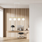 Hanglamp 4 lichts gepoedercoat staal en opaalglas, Allora, wit en goud – 85 x 100 cm, eettafel en woonkamer