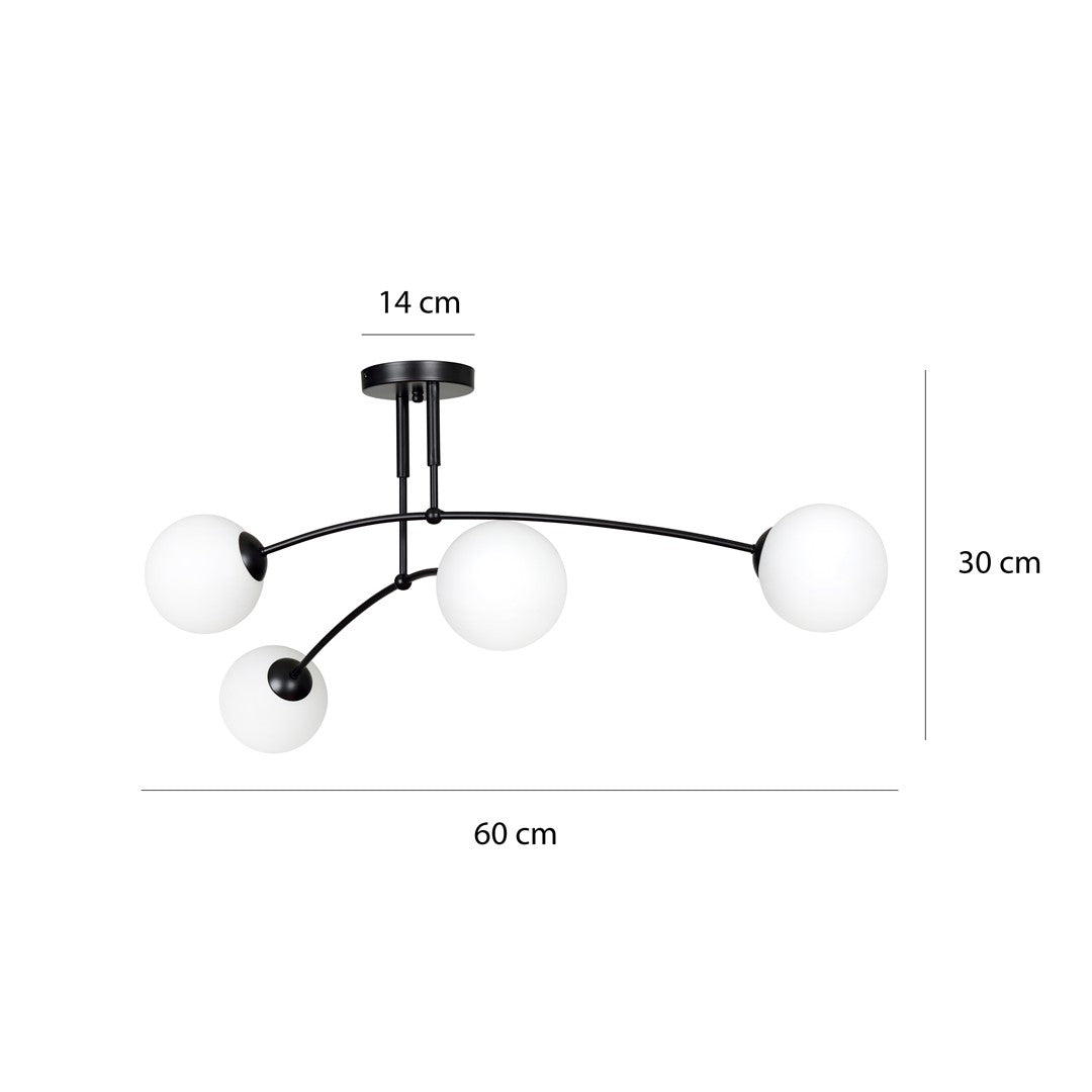 Plafondlamp gepoedercoat staal modern wit met 4 melkwitte kappen Ø 15 cm, 4 x E14 – eettafel of kookeiland
