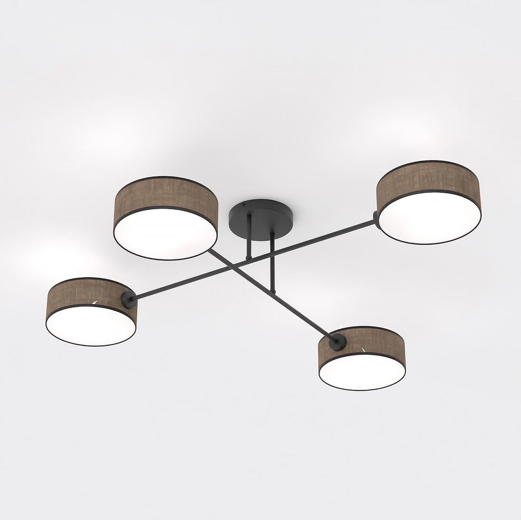 Plafondlamp gepoedercoat staal Japandi Maga 4, bruin zwart, 96 x 96 cm, 4 lichtpunten, woonkamer en eetkamer