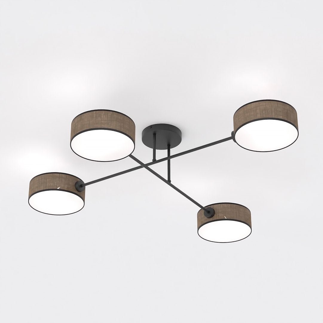 Plafondlamp gepoedercoat staal Japandi Maga 4, bruin zwart, 96 x 96 cm, 4 lichtpunten, woonkamer en eetkamer