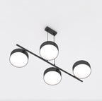 Hanglamp gepoedercoat staal Japandi zwart, 4 lampen met gevlochten kappen Ø 20 cm, boven eettafel of kookeiland