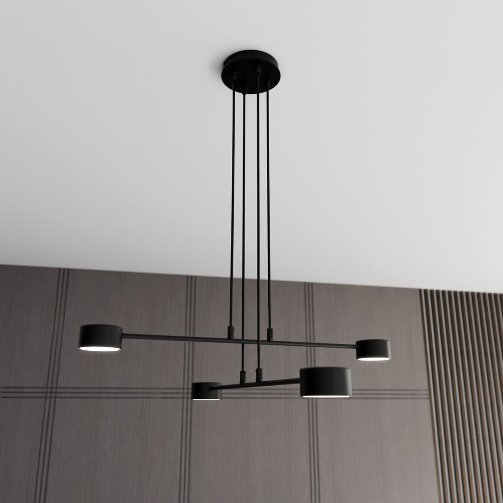 Hanglamp gepoedercoat staal Scandinavisch zwart, 4 lichtpunten, breedte 70 cm, voor eettafel of woonkamer