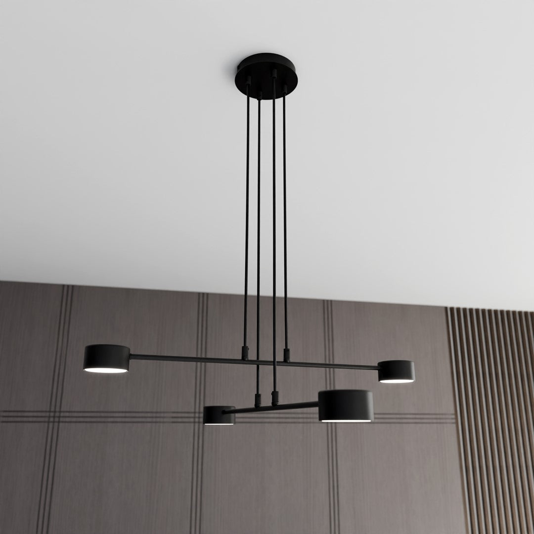 Hanglamp gepoedercoat staal Scandinavisch zwart, 4 lichtpunten, breedte 70 cm, voor eettafel of woonkamer