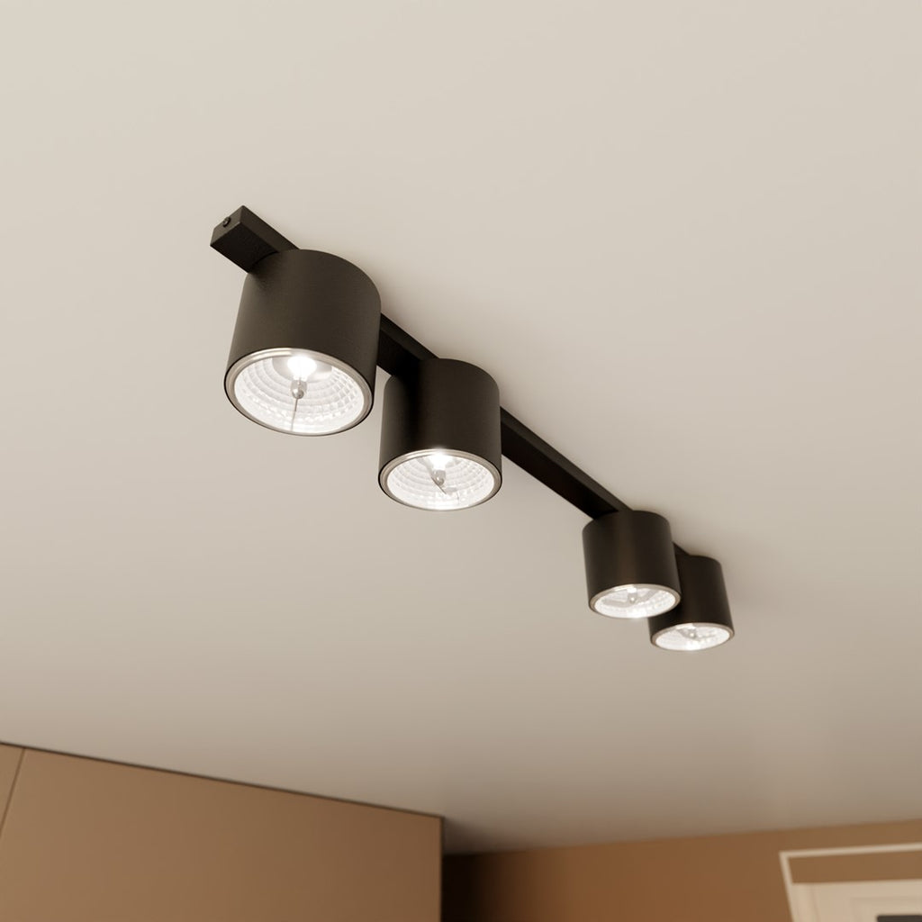 Plafondlamp gepoedercoat staal minimalistisch Nano zwart, 4 lichtpunten – 90 cm