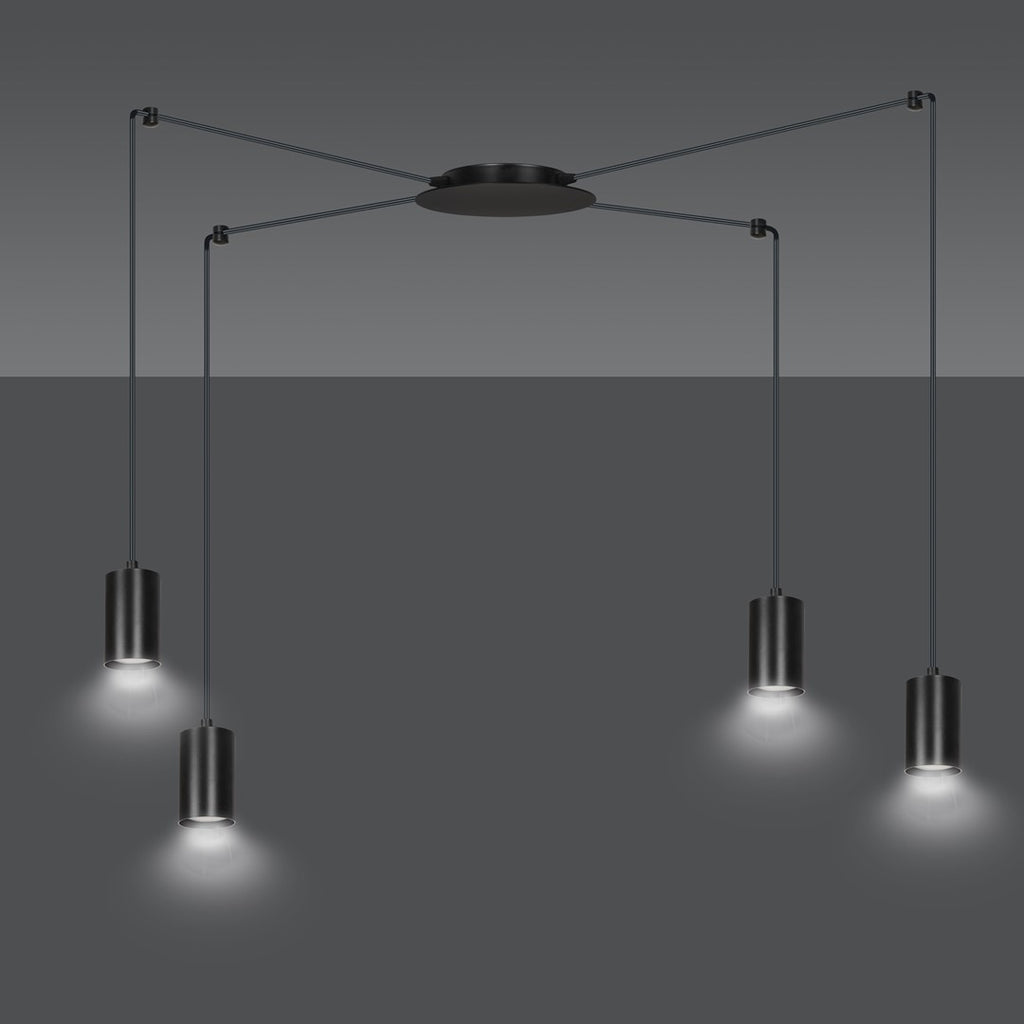 Hanglamp staal modern Traker zwart, 4 lichts, verstelbare hoogte, met 4 fittingen
