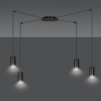 Hanglamp staal modern Traker zwart, 4 lichts, verstelbare hoogte, met 4 fittingen