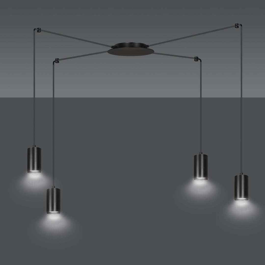 Hanglamp staal modern Traker zwart, 4 lichts, verstelbare hoogte, met 4 fittingen
